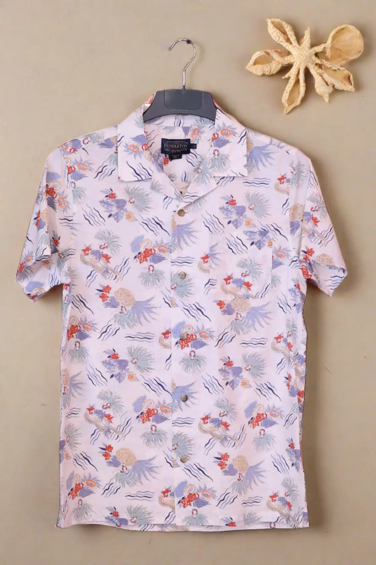 Pendleton Men's White Tropical Print Short Sleeve Button-Down Western Shirt 1