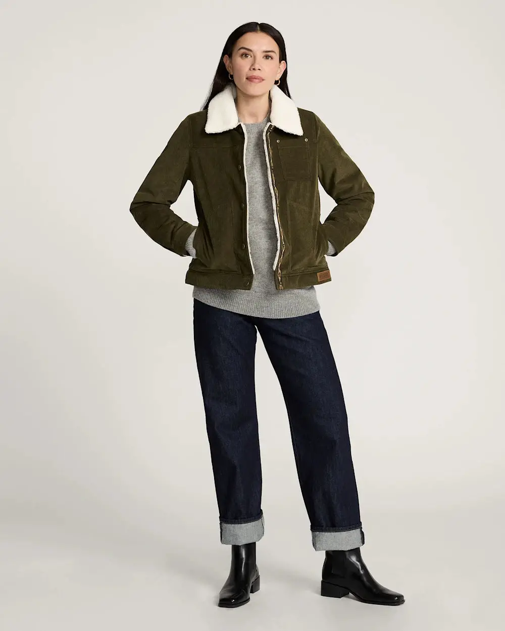 Pendleton Women's Wind River Corduroy Trucker In Dark Olive 1