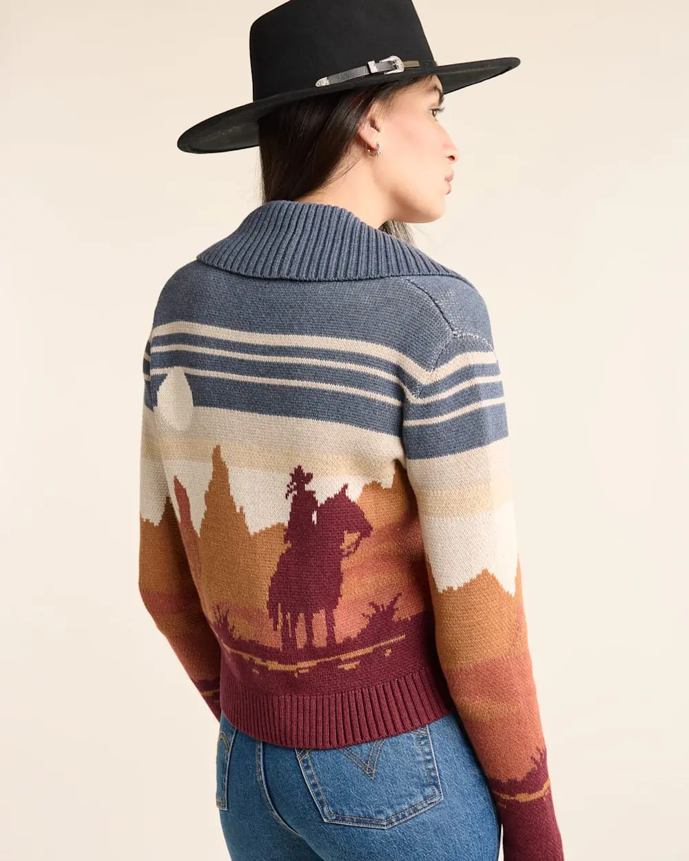 Pendleton Women's Western Scenic Cardigan In Blue/ Rust Multi 1
