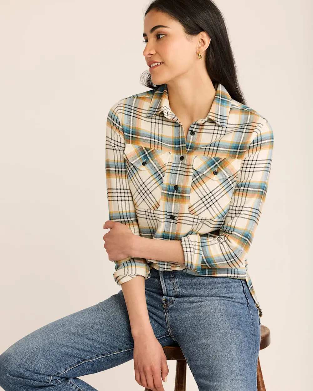 Pendleton Madison Flannel Women's Shirt In Cream Multi Plaid 1