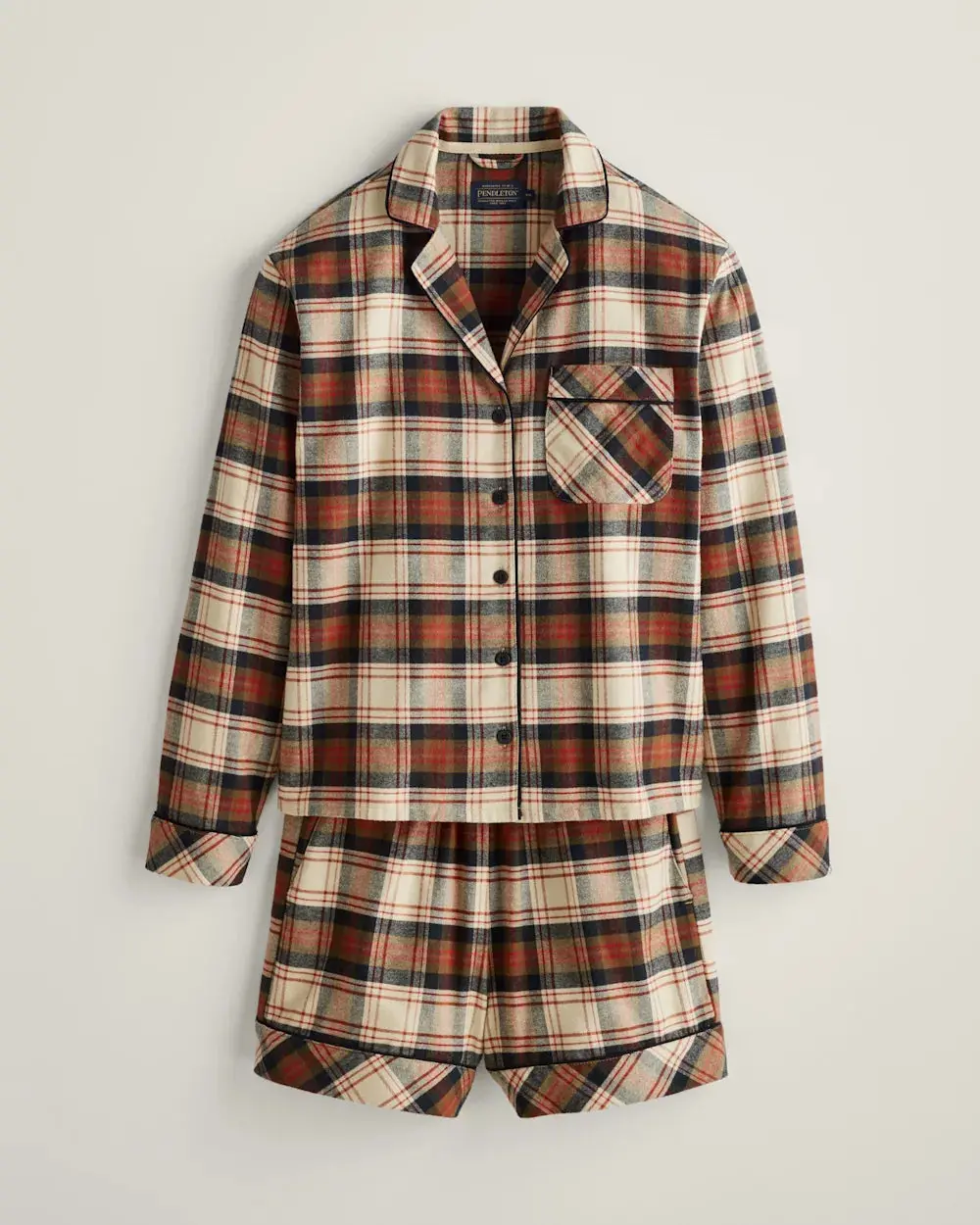 Pendleton Women's Pajama Short Set In Tan/Black/Brick Plaid 1
