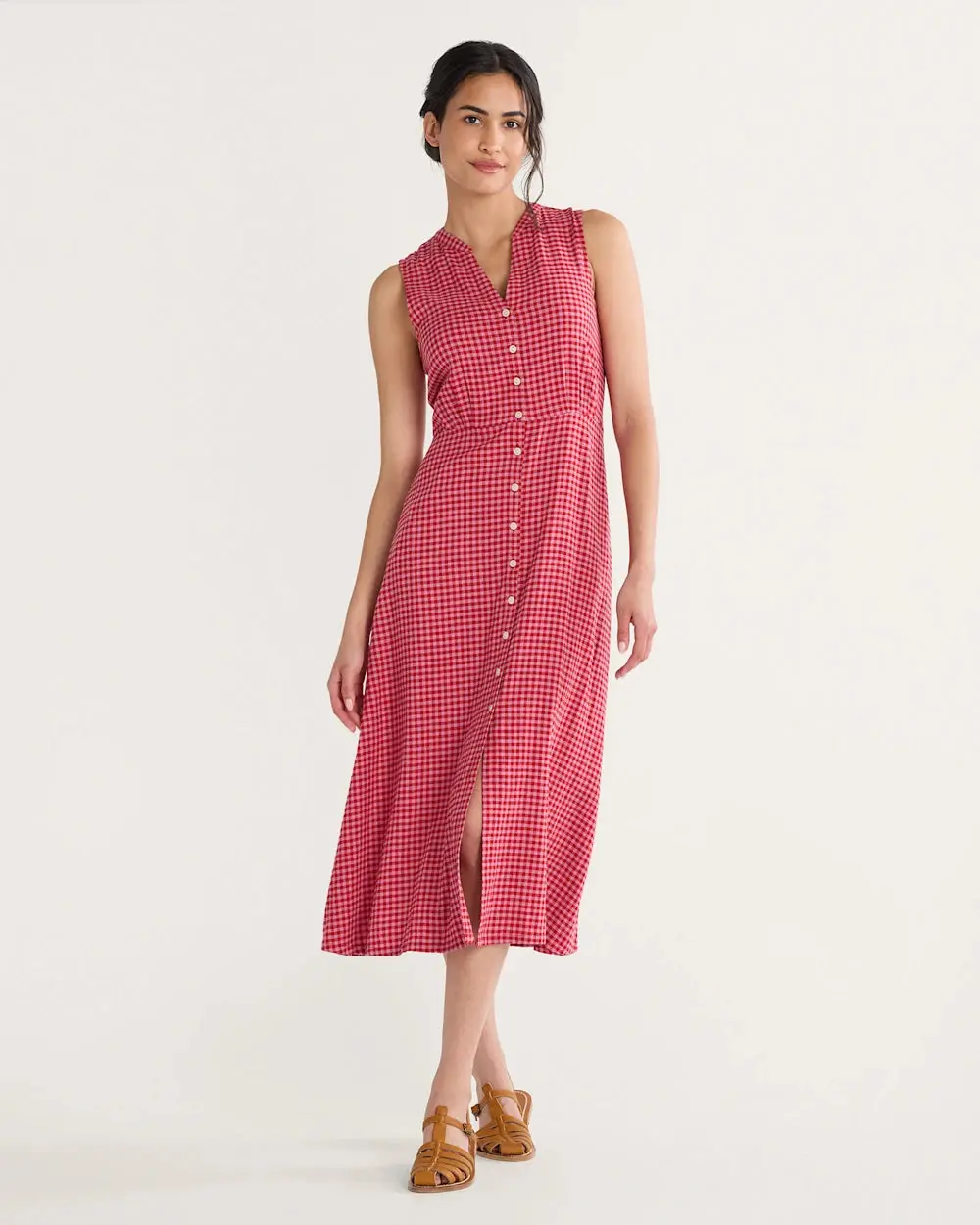 Pendleton Women's Lana Sleeveless Linen Dress Pink Check 4