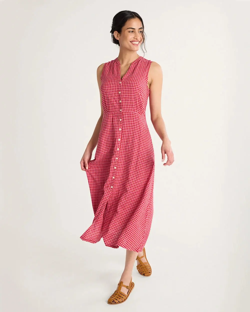 Pendleton Women's Lana Sleeveless Linen Dress Pink Check 1