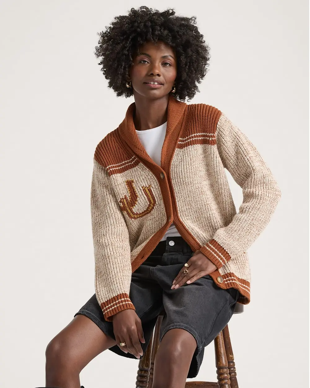 Pendleton Women's Heritage Cardigan In Ecru Heather/ Copper 1