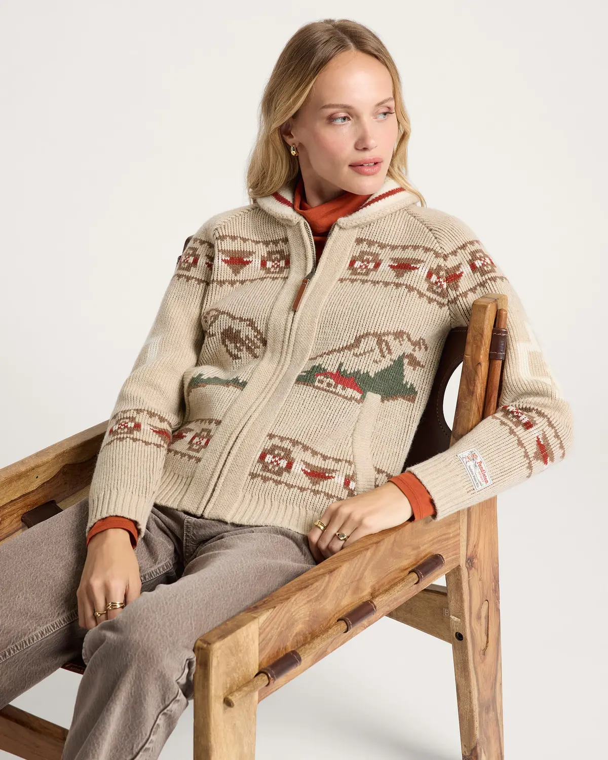 Pendleton Women's Alpine Lambswool Zip-Up Cardigan In Oatmeal Heather 2
