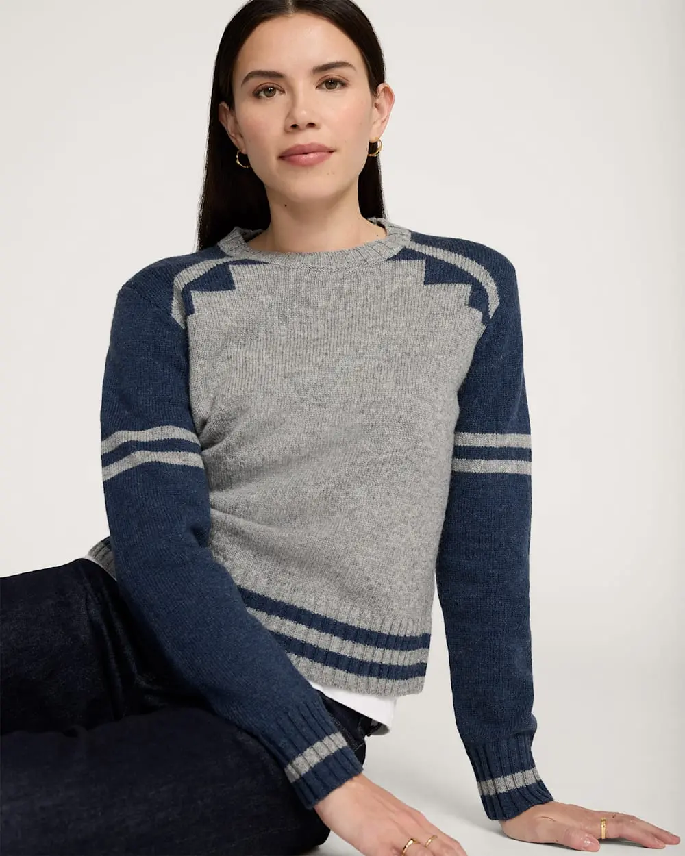 Pendleton Women's Graphic Shetland Crew Sweater In Grey Blue Heather 1