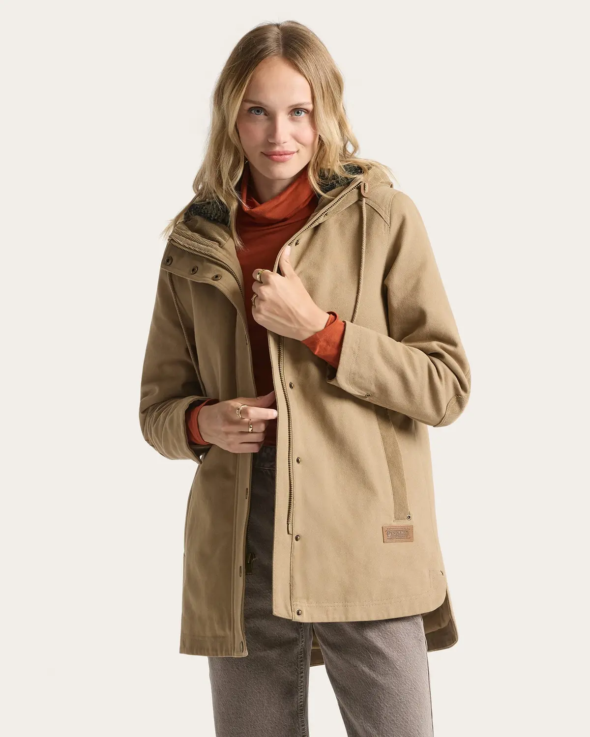 Pendleton Women's Cedar Creek Canvas Cord Trim Parka In Old Oak 4