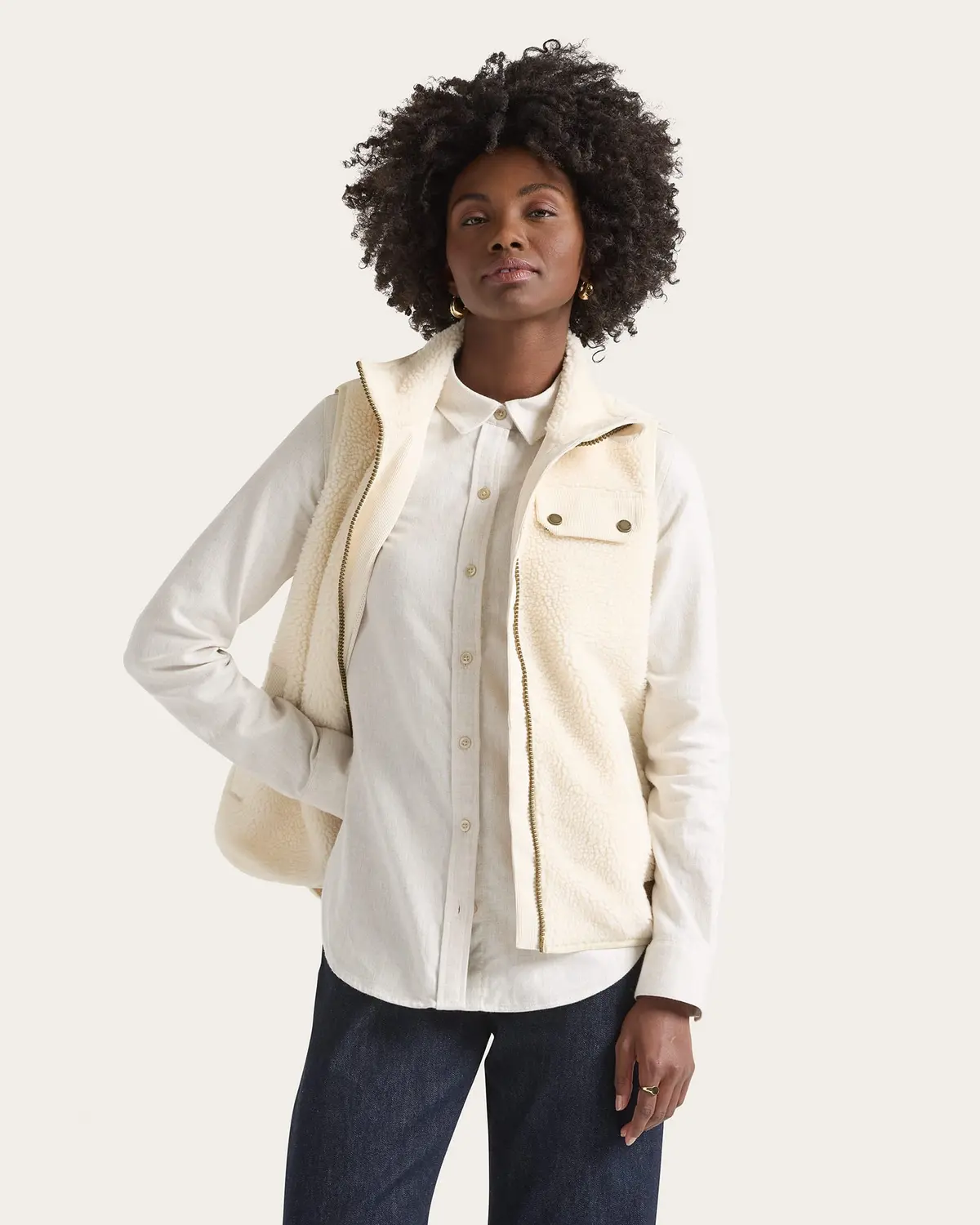 Pendleton Women's Laurel Zip Front Berber Vest In Bone 3