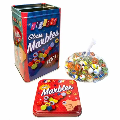 160 Marbles In A Tin Box 1