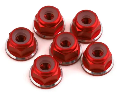 1Up Racing 3Mm Aluminum Flanged Locknuts W/Chamfered Finish (Red) (6) 1