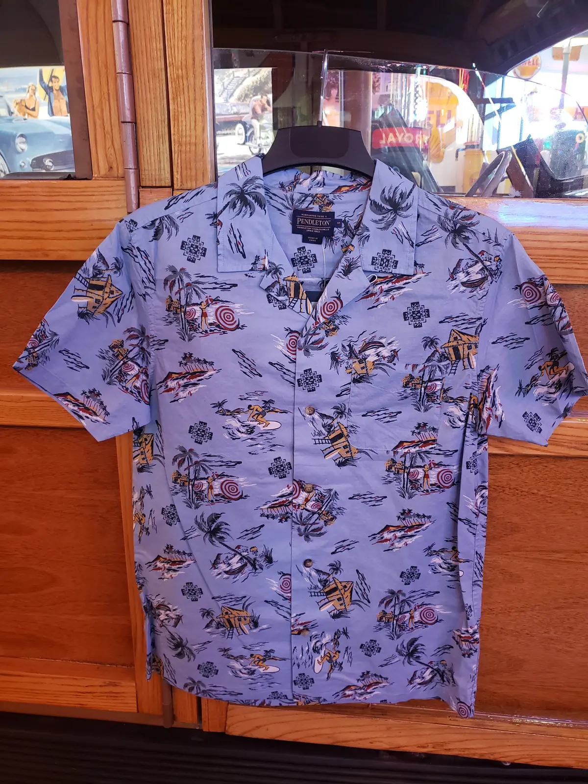 Pendleton Men's Aloha Shirt In "Blue Palms" Pattern 1