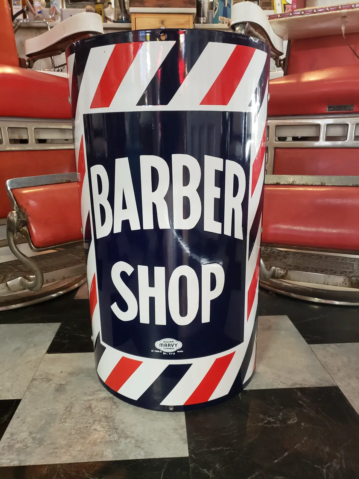 Original Curved Porcelain Barbershop Sign 1