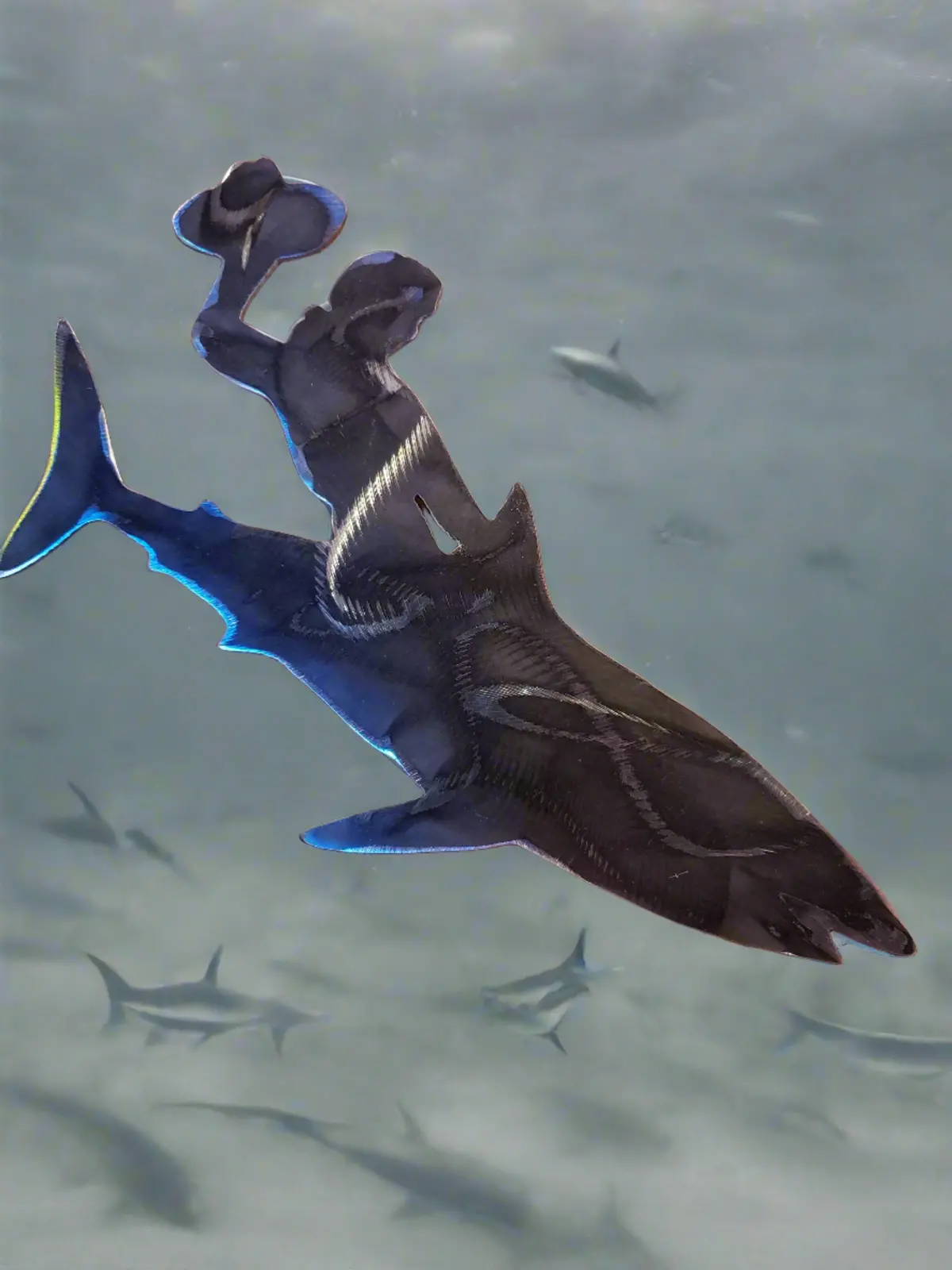 Cowboy Riding A Shark Metal Art 1