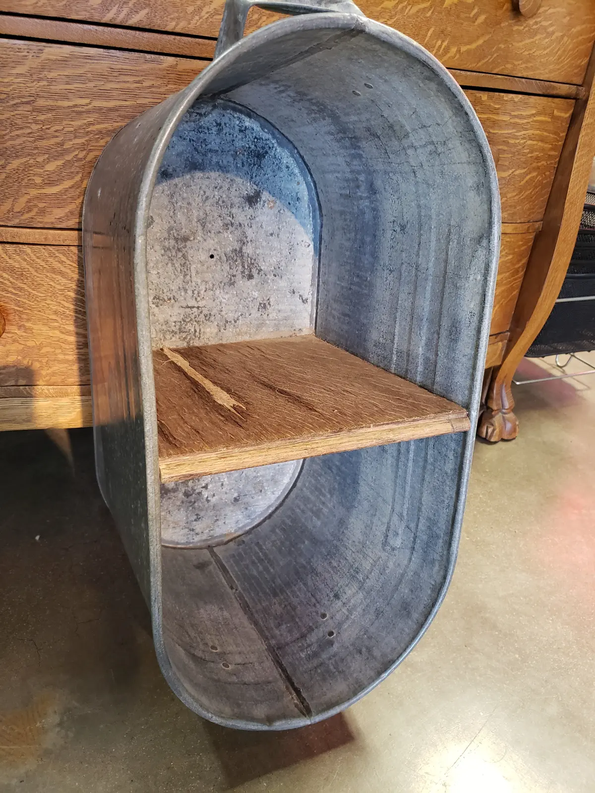 Galvanized Boiler Tub Made Into A Shelf 1