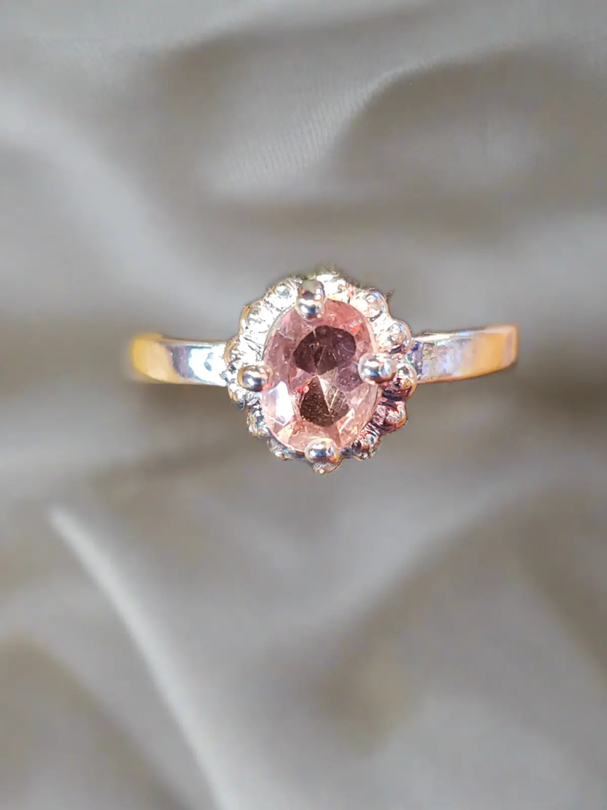 .925 Ring Pink Stone Size 8.5 1