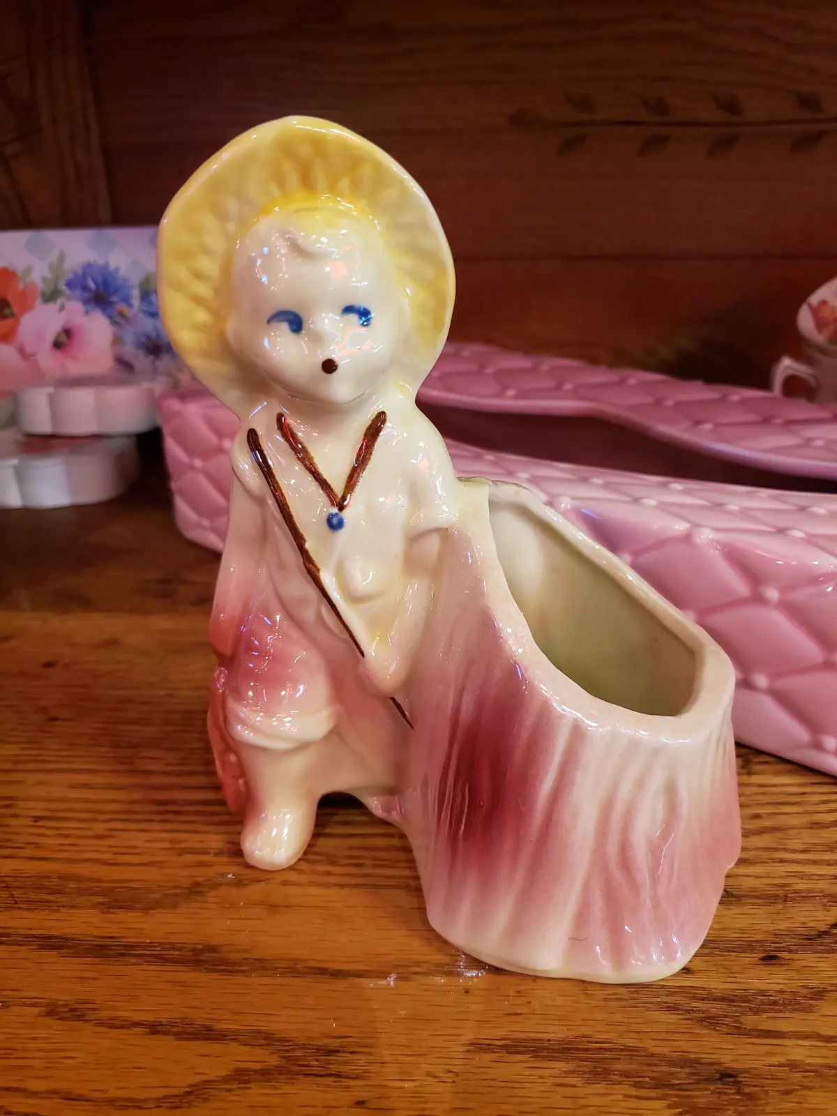Shawnee Pottery Fishing Boy Planter 1