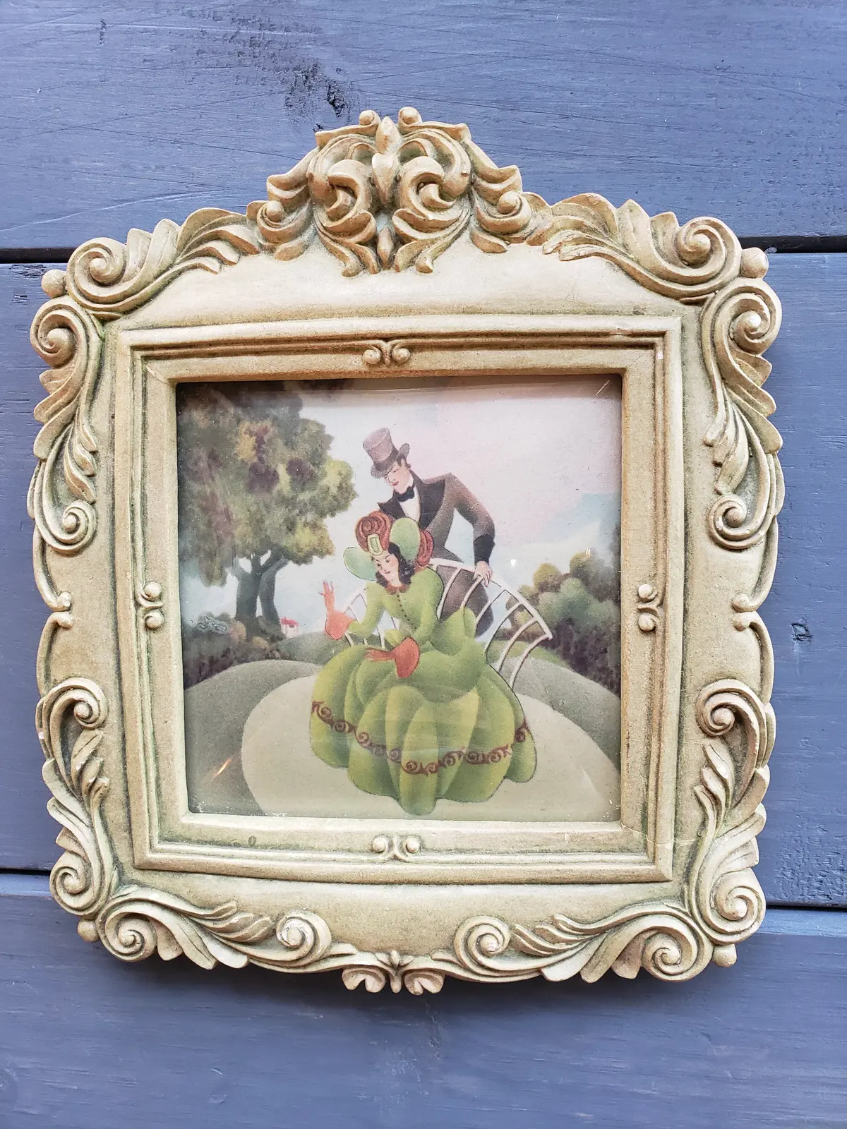 Couple Print In Chalkware Frame With Convex Glass 1