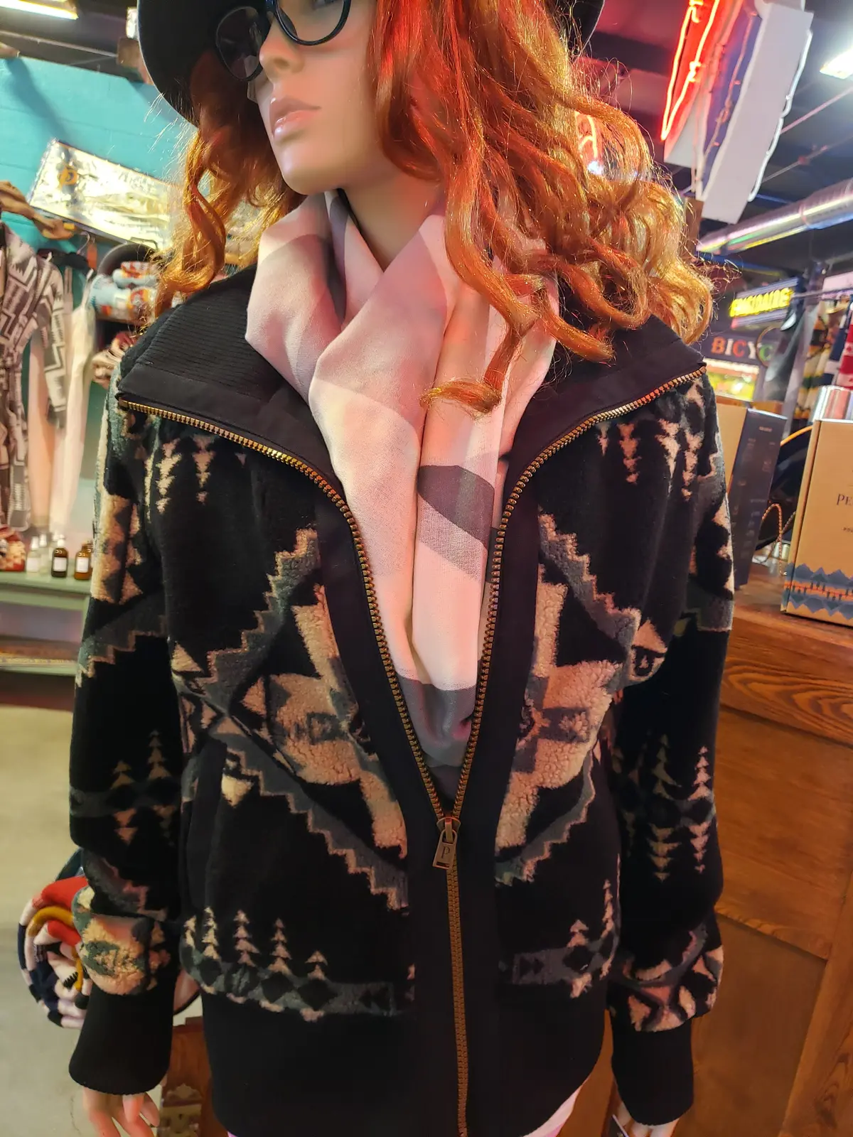 Pendleton Women's Foxglove Range Fleece Bomber Jacket In Four Corners Hunter 1