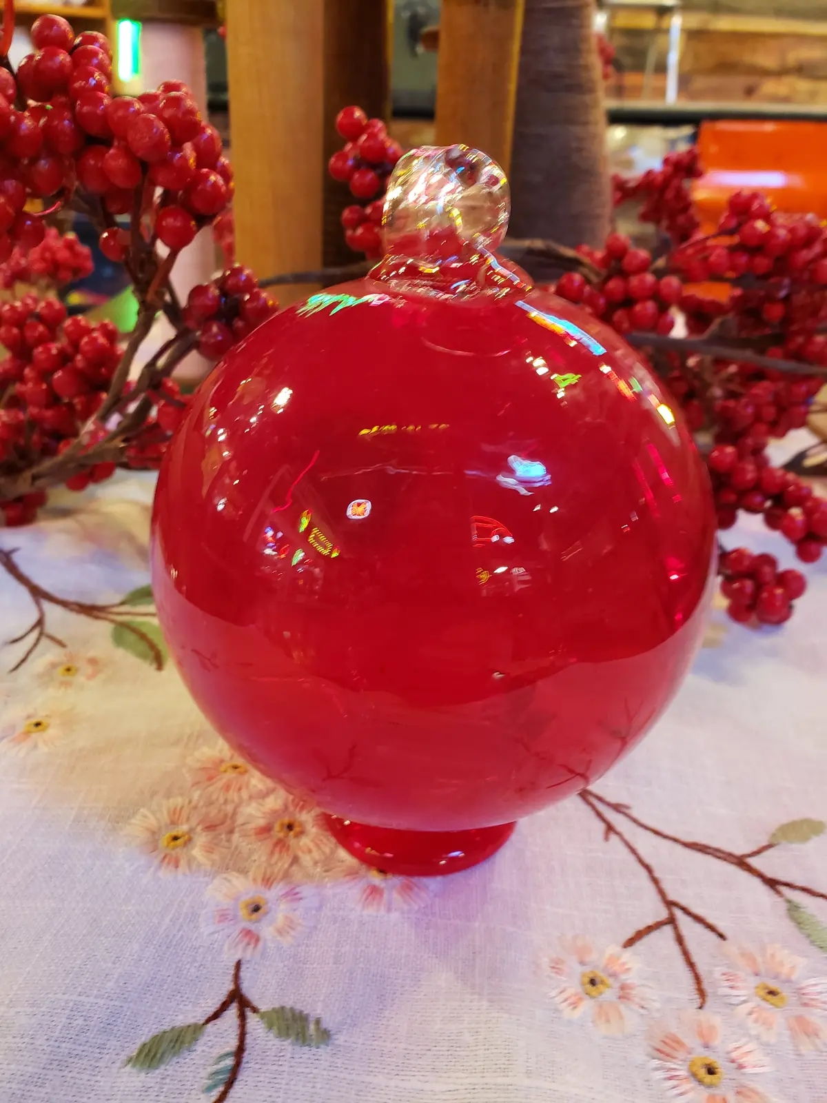 Red Blown Glass Ornament (Chip) 1