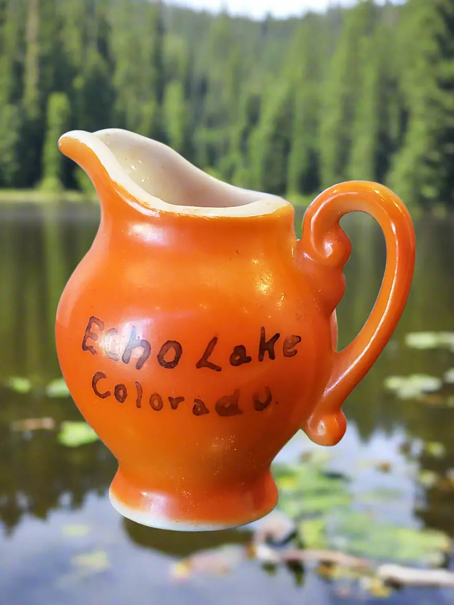 Echo Lake Colorado Orange Porcelain Souvenir Pitcher 1