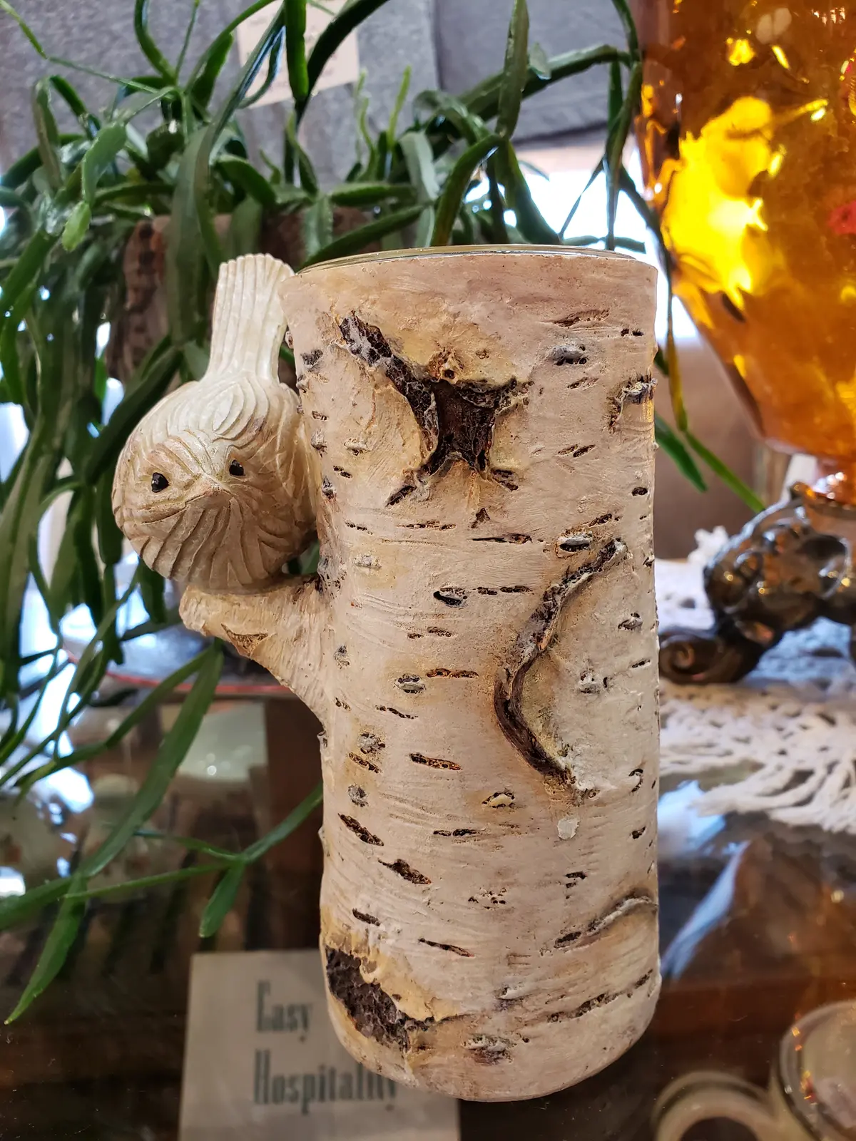 Bird On Birch Tree Resin Candleholder 1