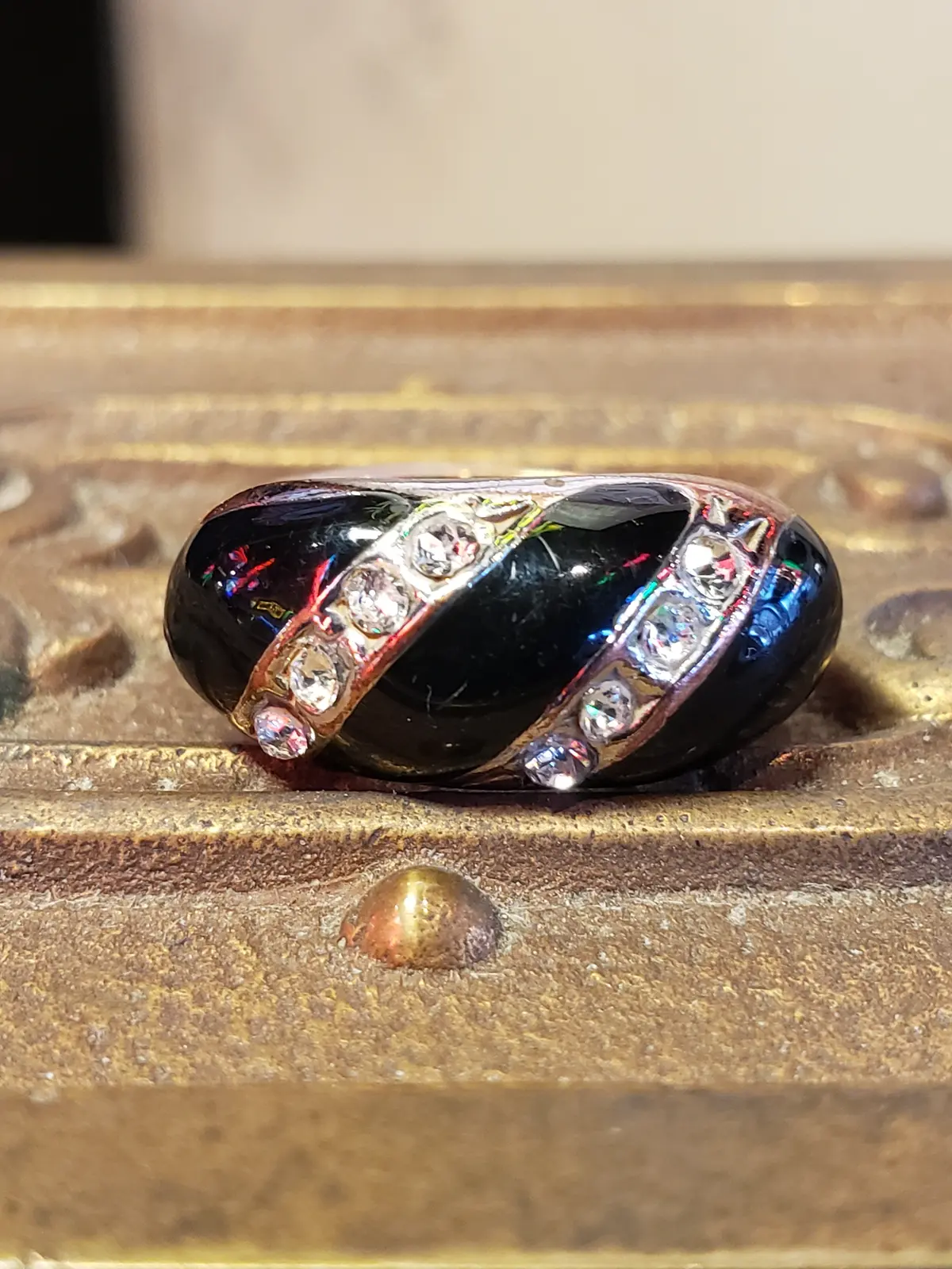 Black Stone And Cz Ring Size 6.5 1