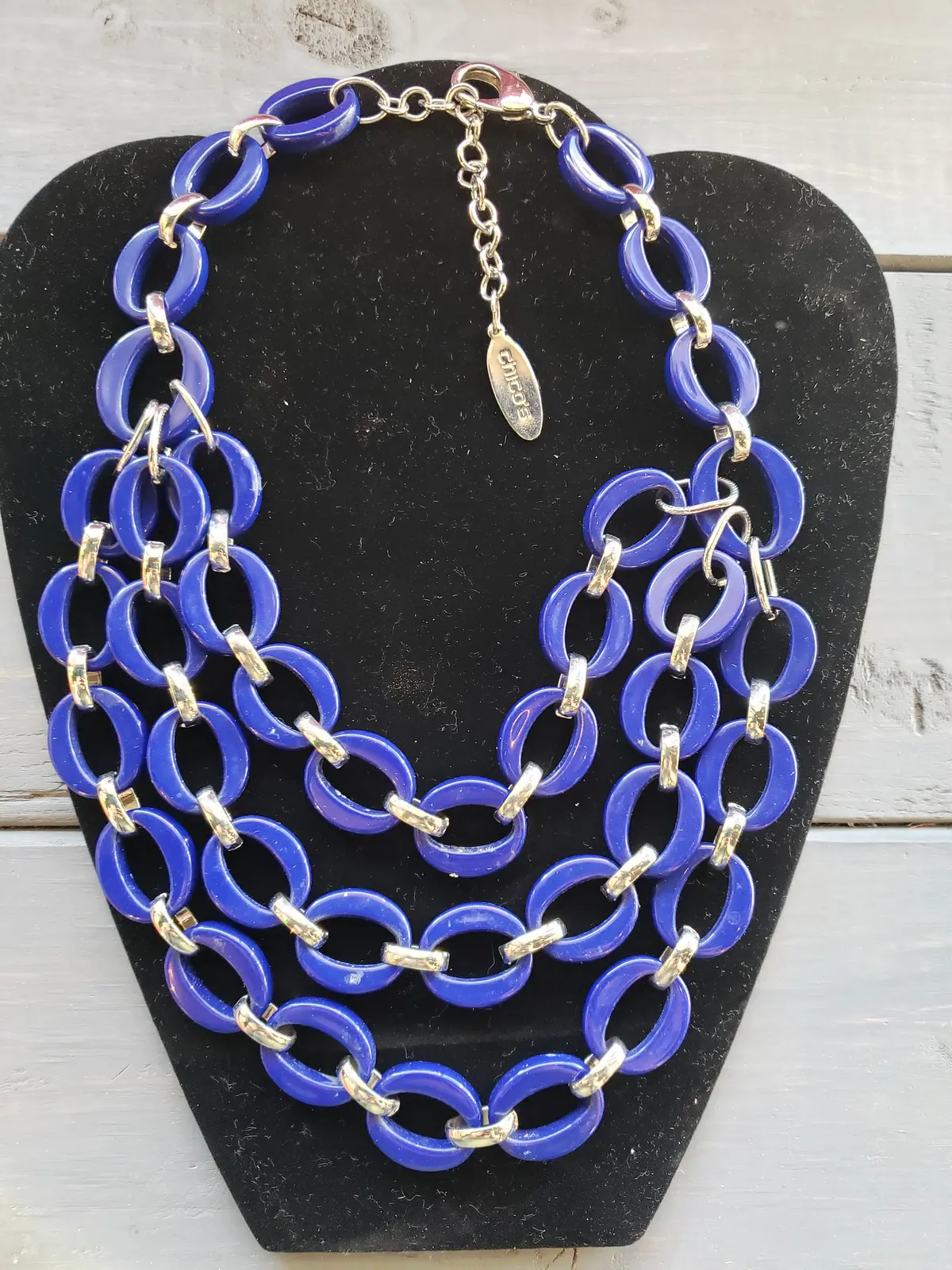 Chico's Royal Blue Triple Chain Necklace 1