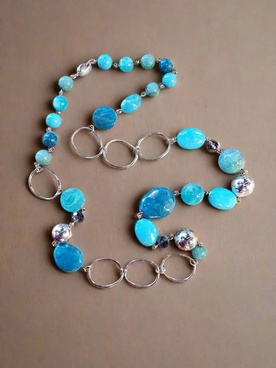 32 Inch Teal Beads Statement Necklace 1