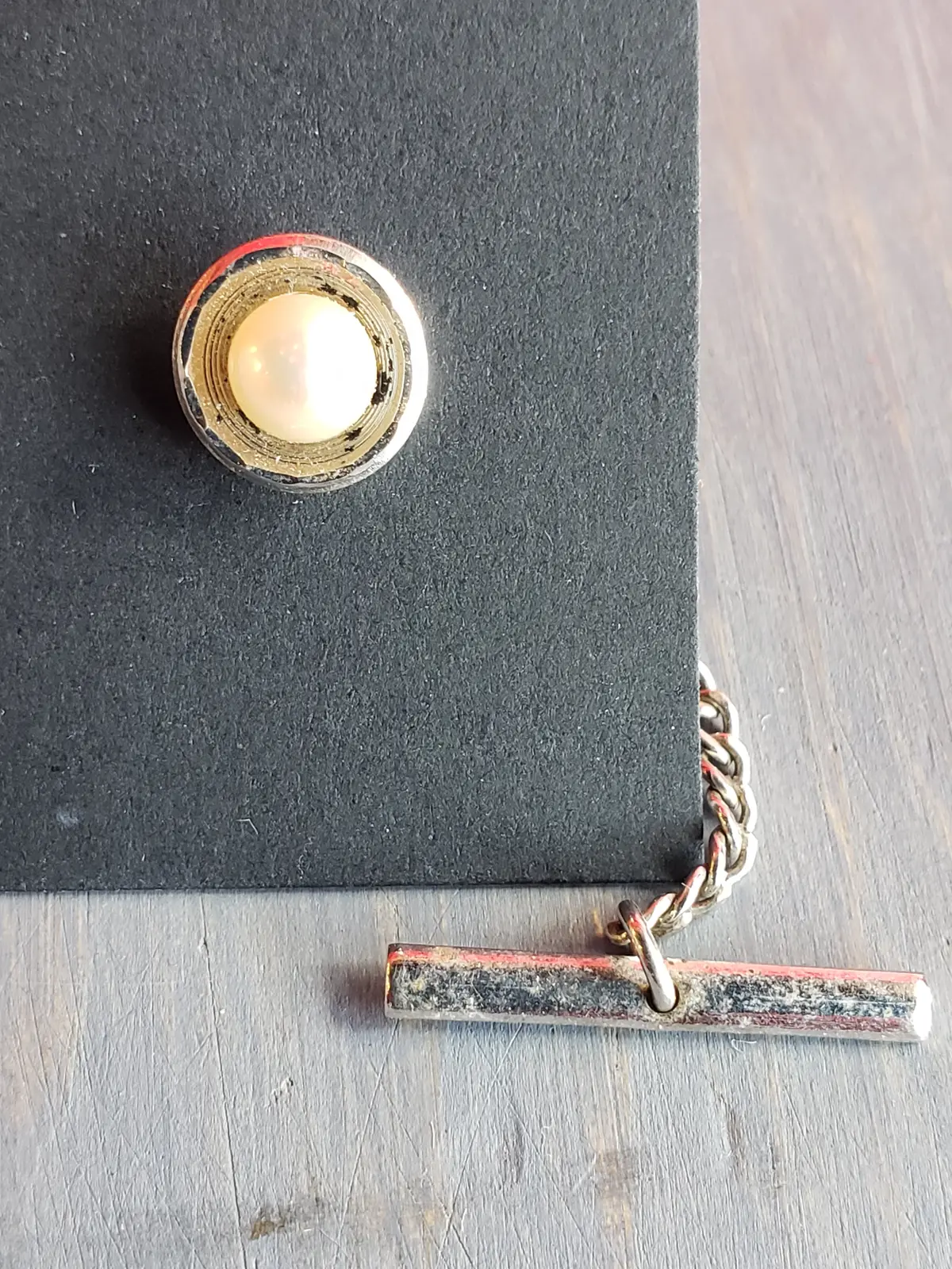 White Bead In Silver Setting Tie Tack 1
