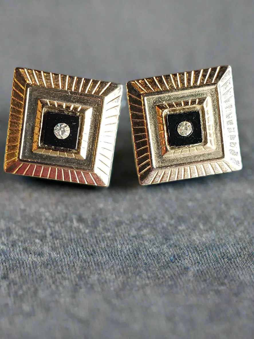 Square Vintage Cuff Links With Rhinestones 1