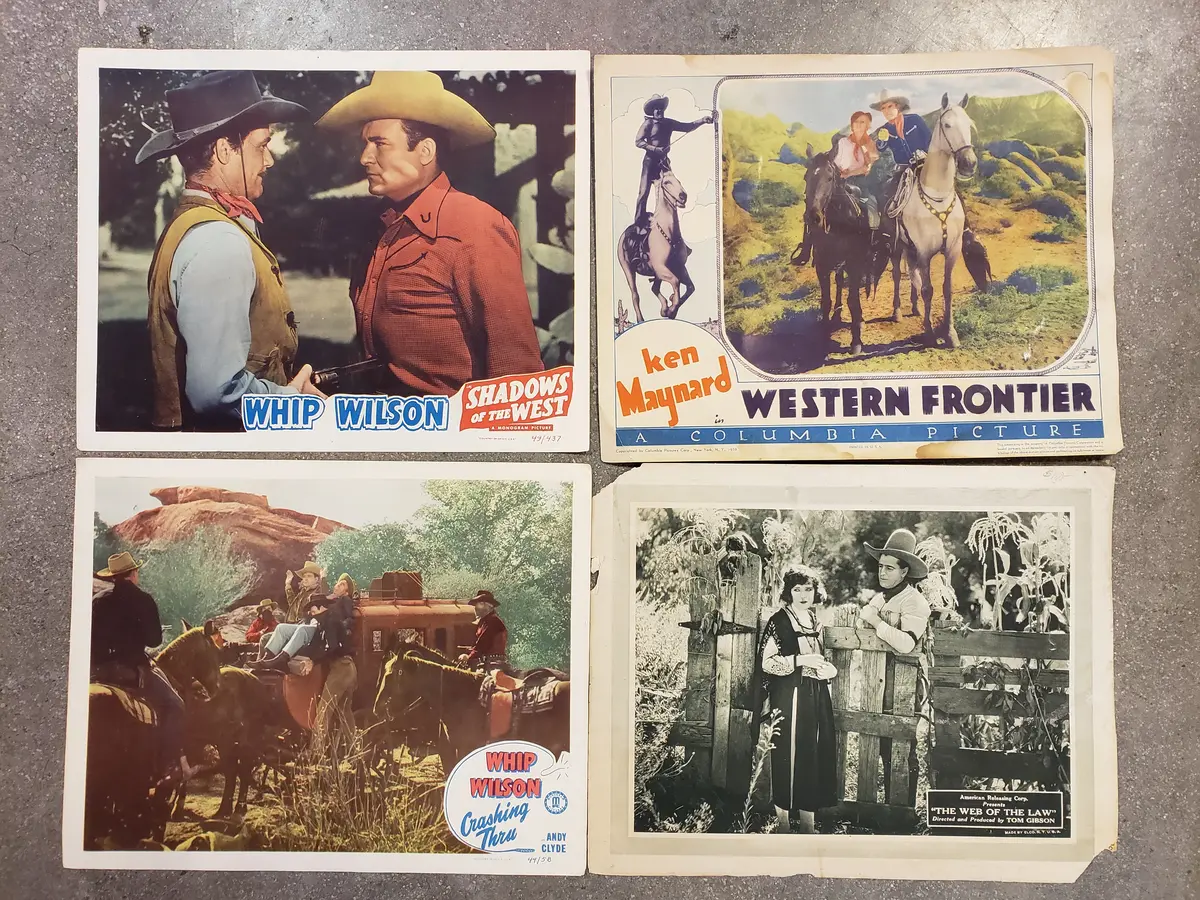 Set Of 4 Movie Lobby Cards (Whip Wilson, Ken Maynard, Tom Gibson) 1