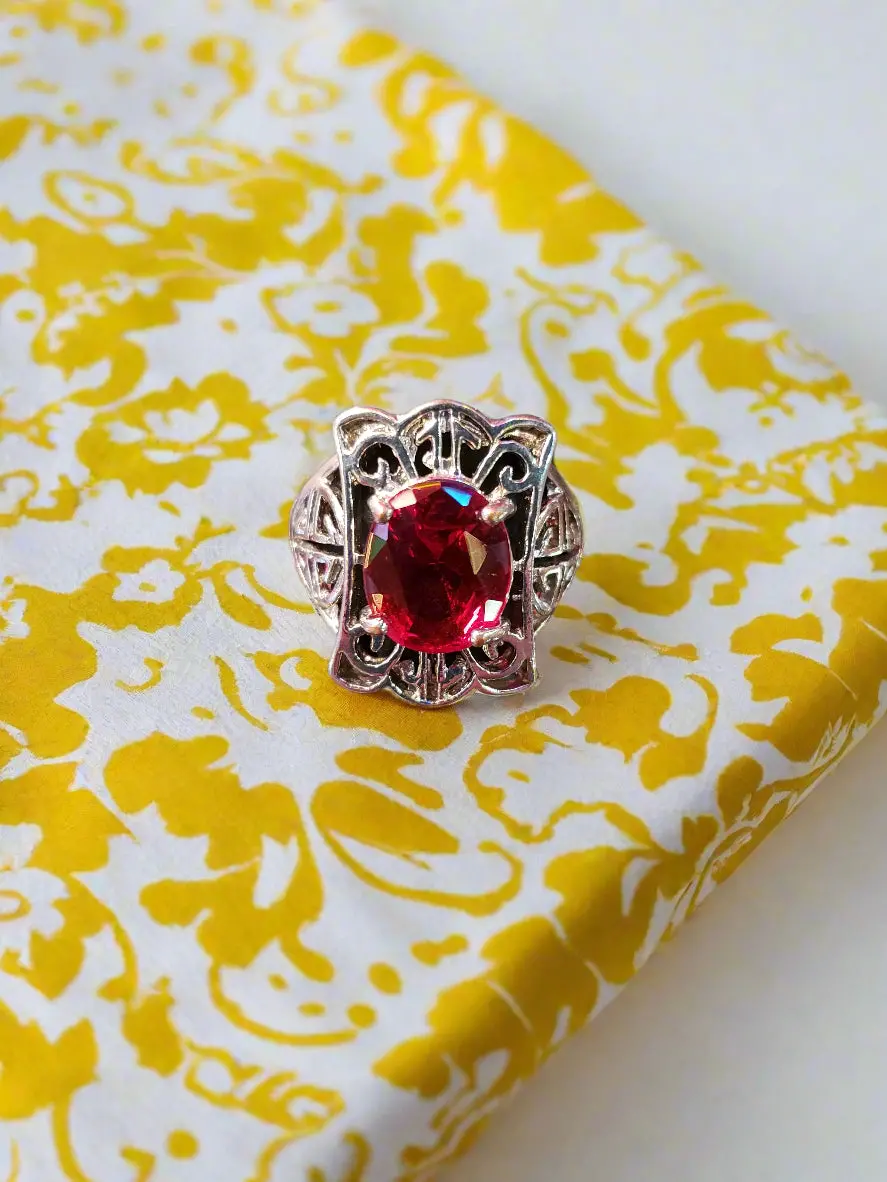 .925 Filigree And Red Stone Ring Size 7 1