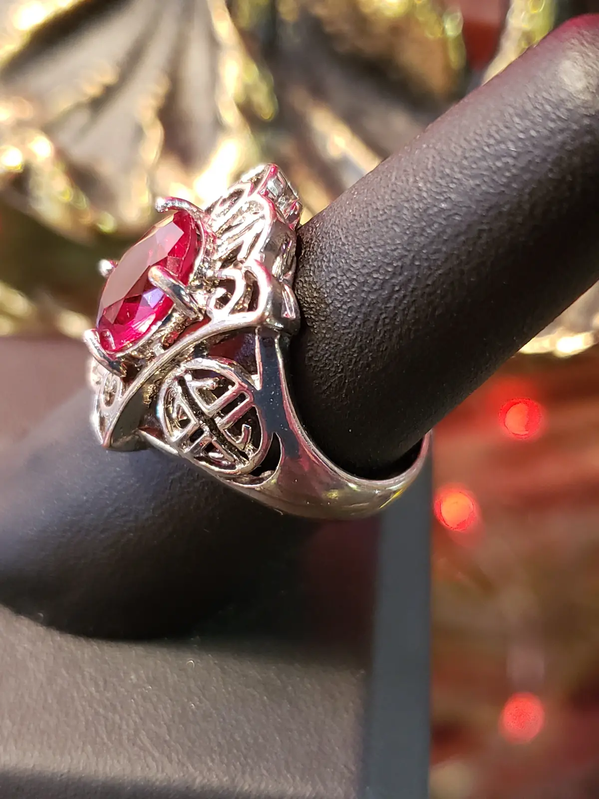 .925 Filigree And Red Stone Ring Size 7 2