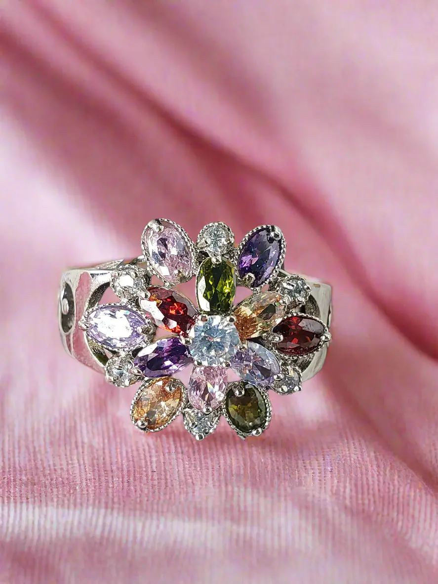 Colorful Vintage Inspired .925 Fashion Ring Size 10 1
