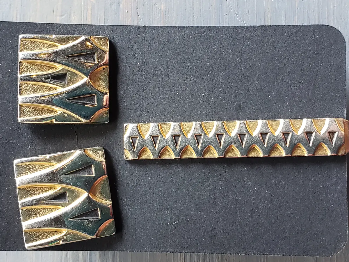 Mcm Style Brass Cuff Link Tie Bar Set 1