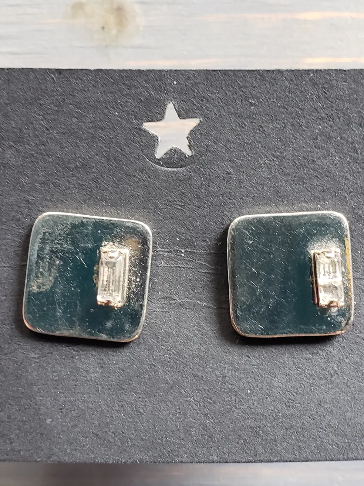 Square Silver Cuff Links With Faceted Rectangular Clear Stone 1