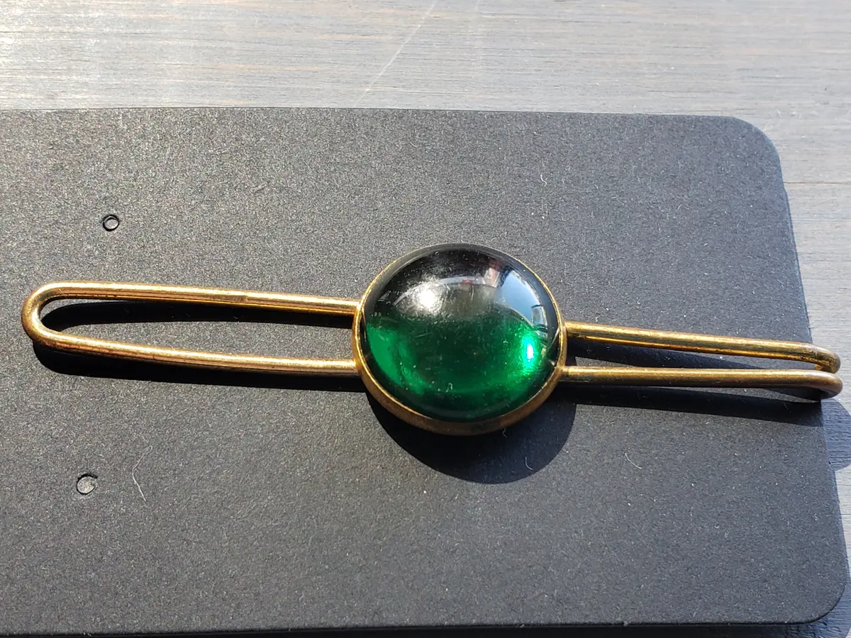 Brass And Green Stone Tie Clip 1