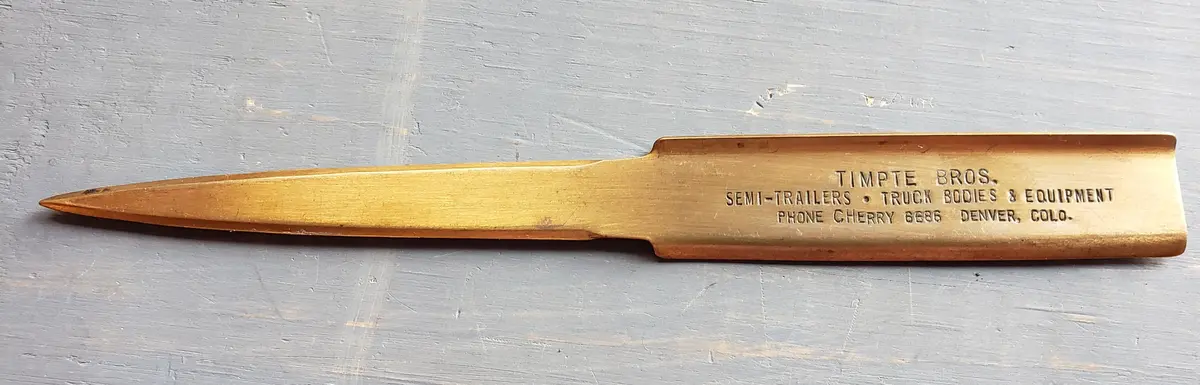 Timpte Bros. Metal Ad Letter Opener Vintage 1