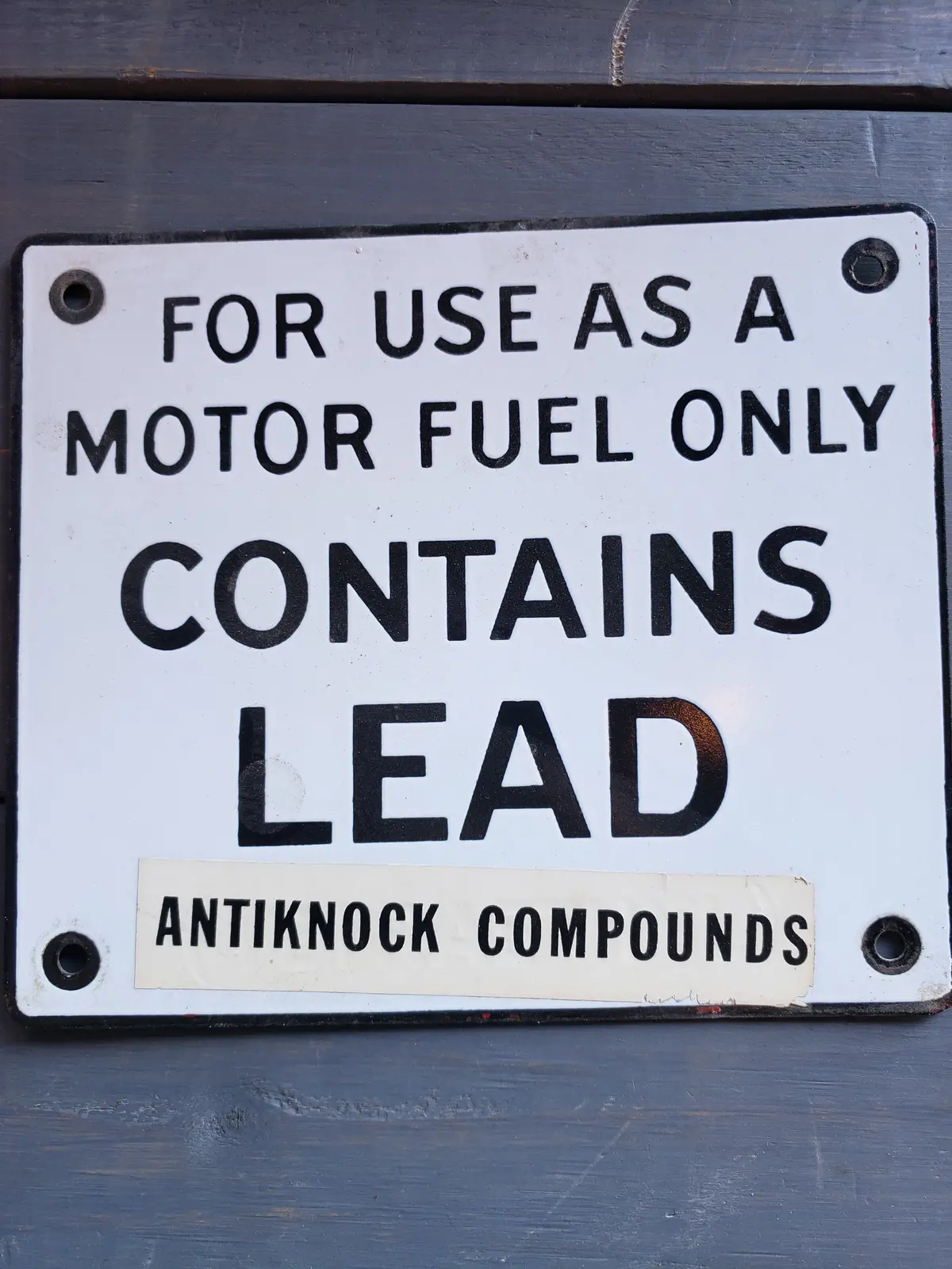Original 1950S Gas Pump Plate "Contains Lead " 1