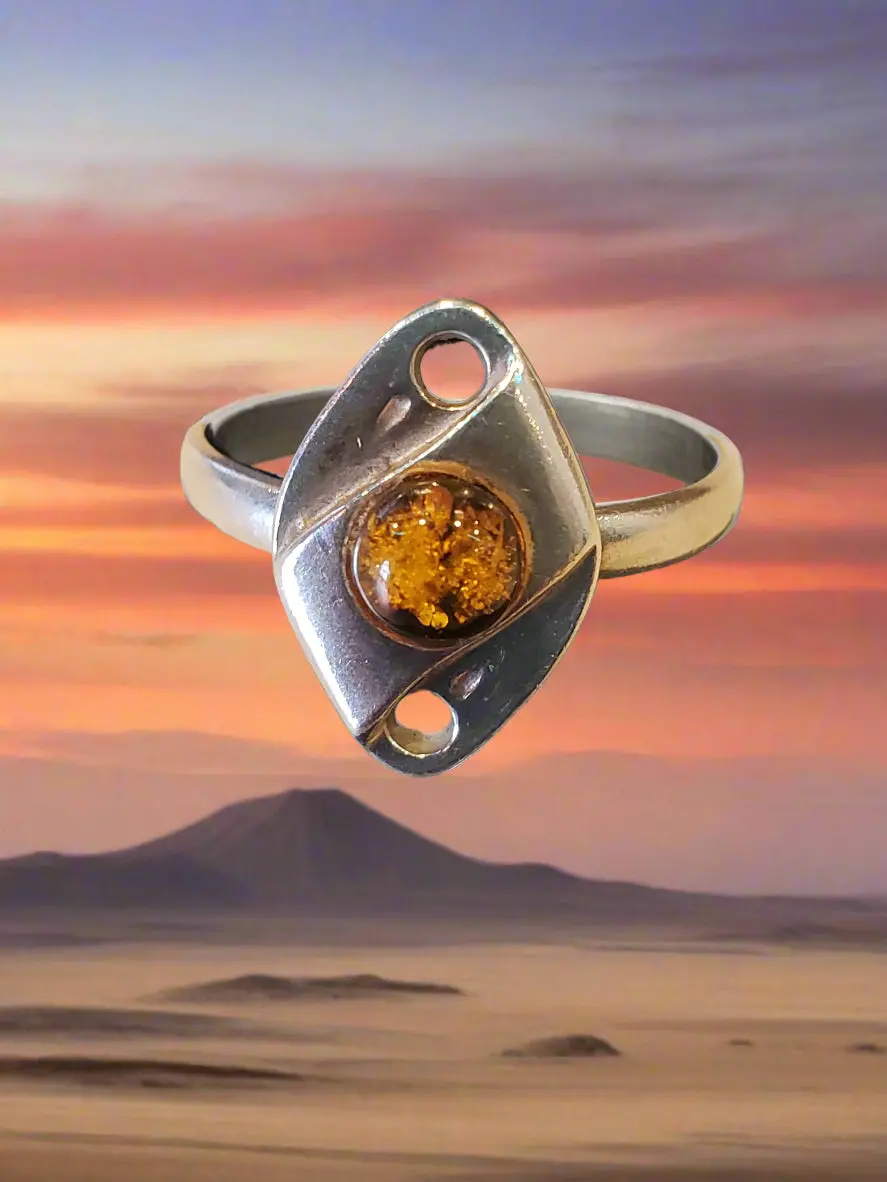 Sterling Amber Ring Size 7 1