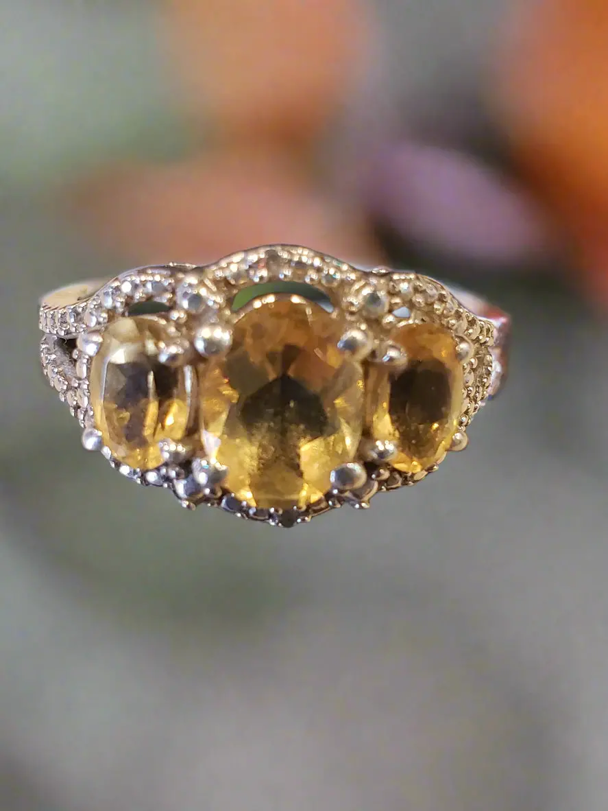 Sterling Citrine Ring Size 8 1
