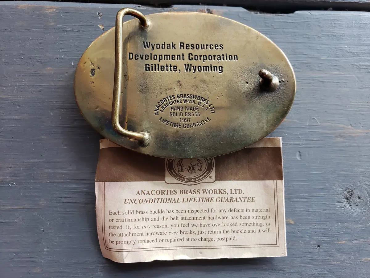 Wyodak Resources Belt Buckle With Original Paper Work 2