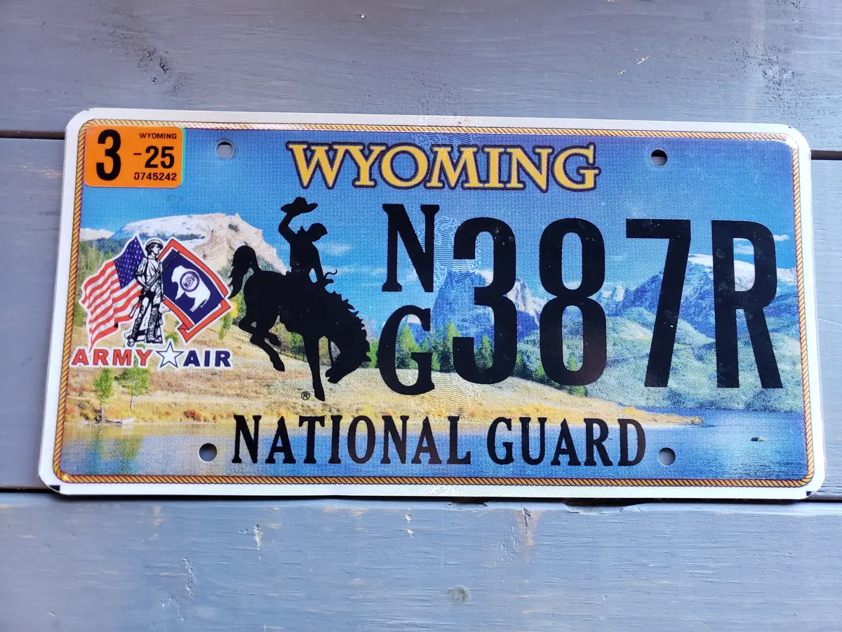 Retired Wyoming Army Air National Guard License Plate #387R 1