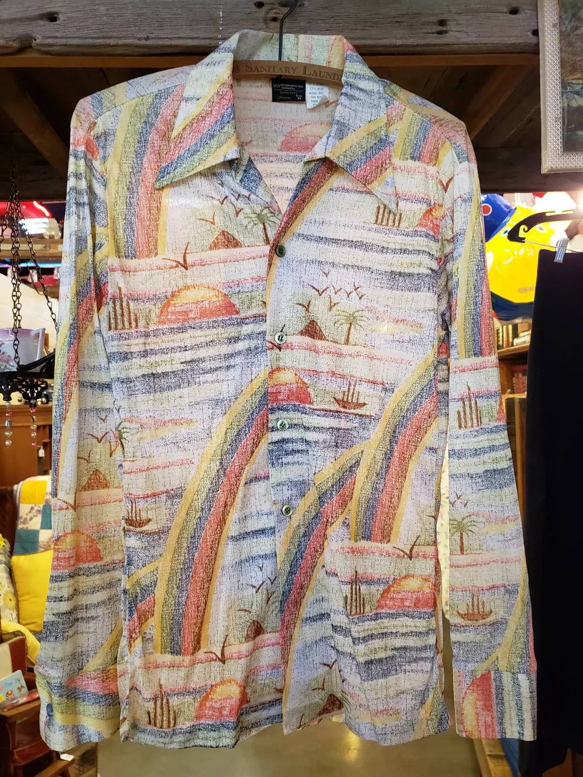 Men's 70'S Size M Long Sleeve Rainbow Shirt 1