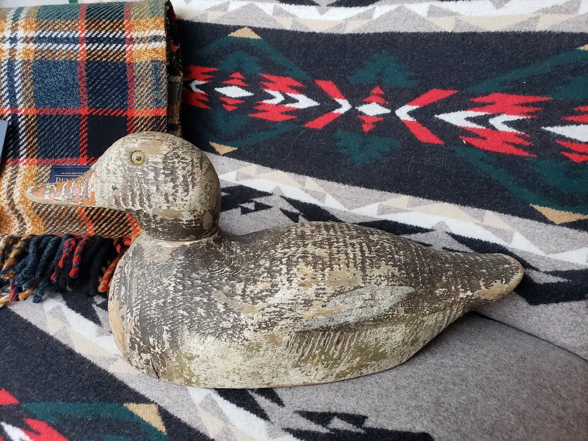 1920S Hand Carved Wood Duck Decoy With Glass Eye 1