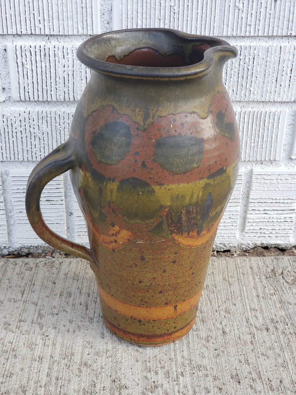 Green Print Glazed Pottery Pitcher 1