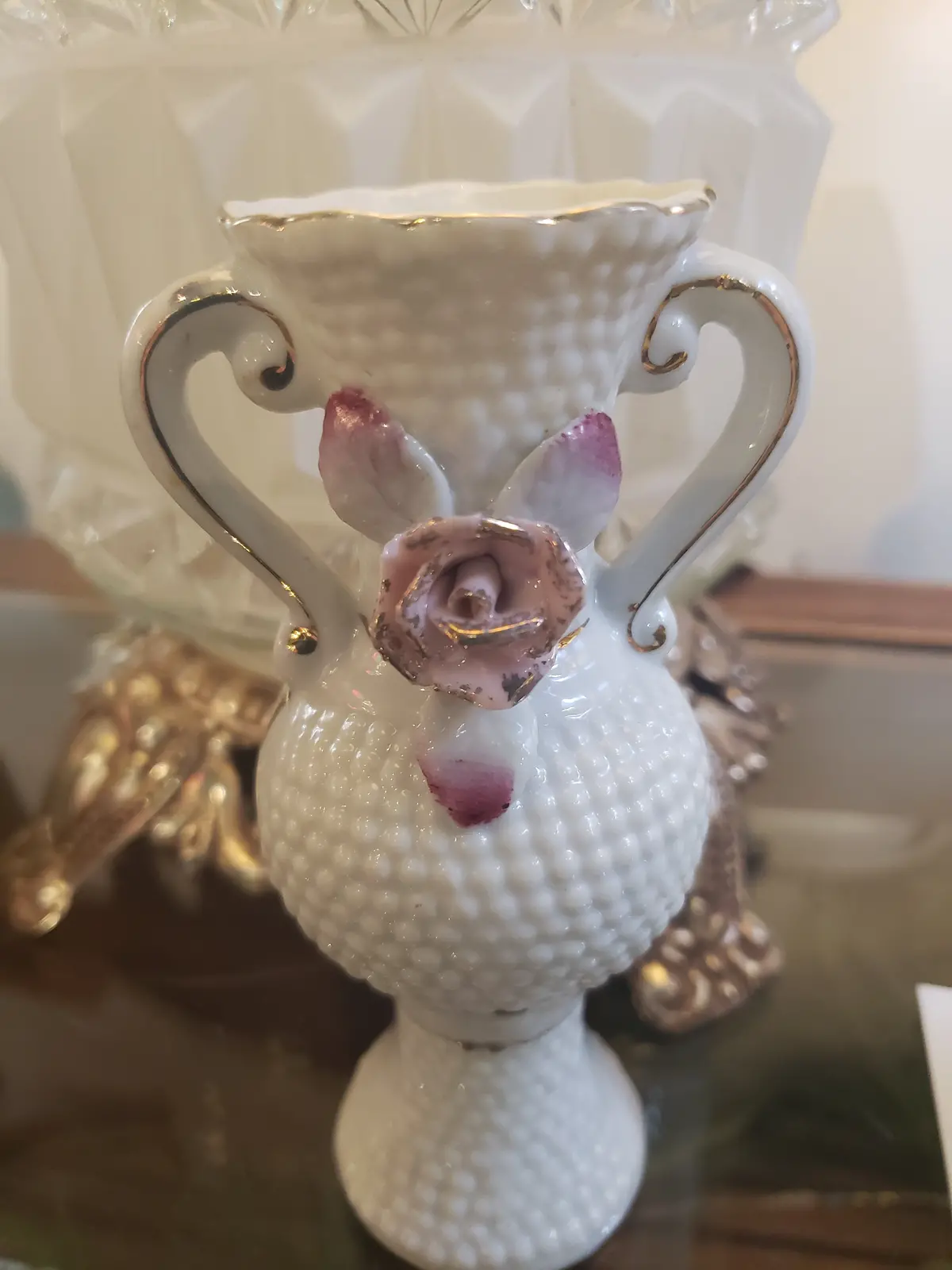 1950S Hobnail Bud Vase With Gilded Rose Accent 1
