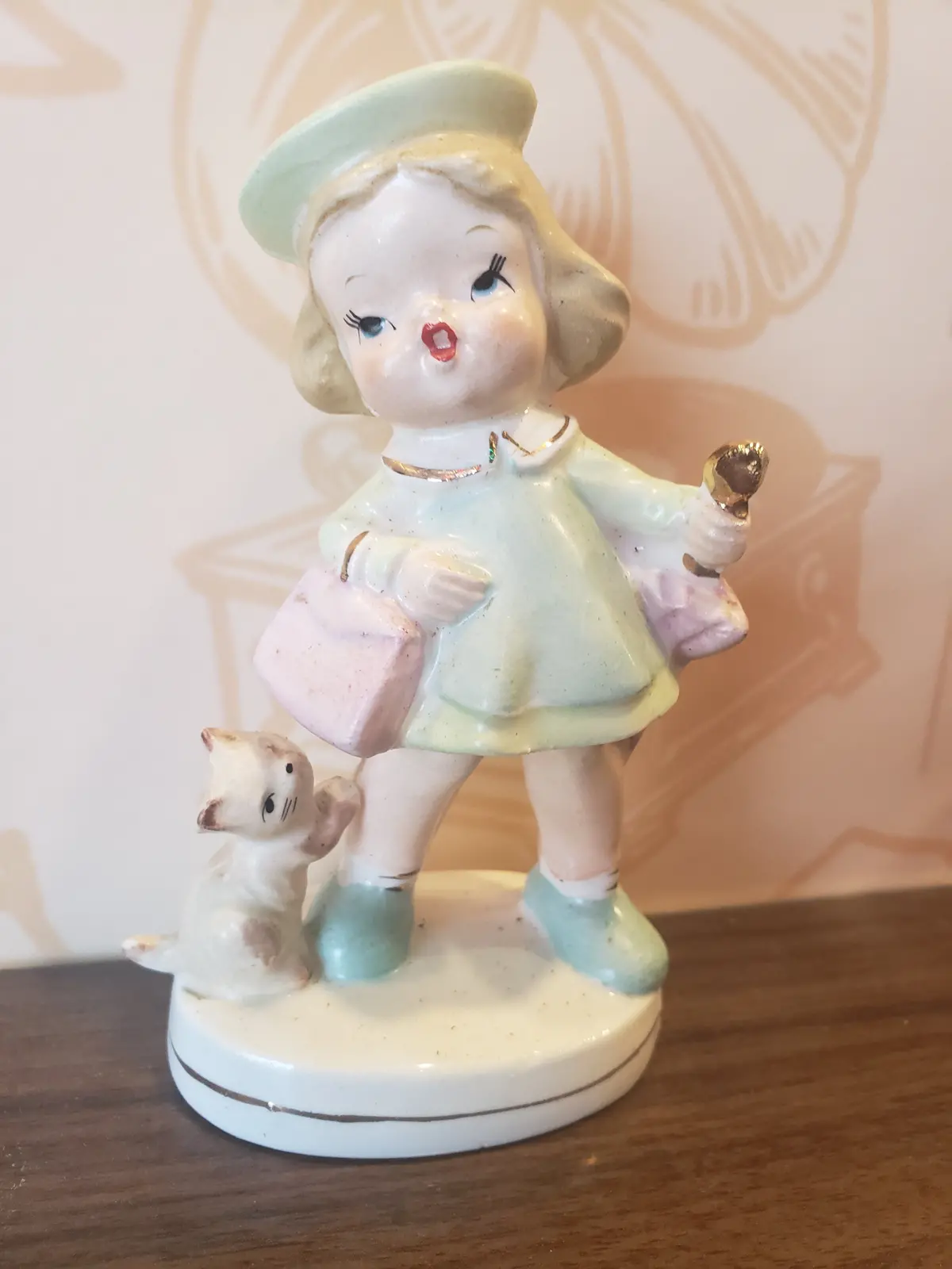 Napco Rainy Day Girl Figurine With Kitty Cat 1