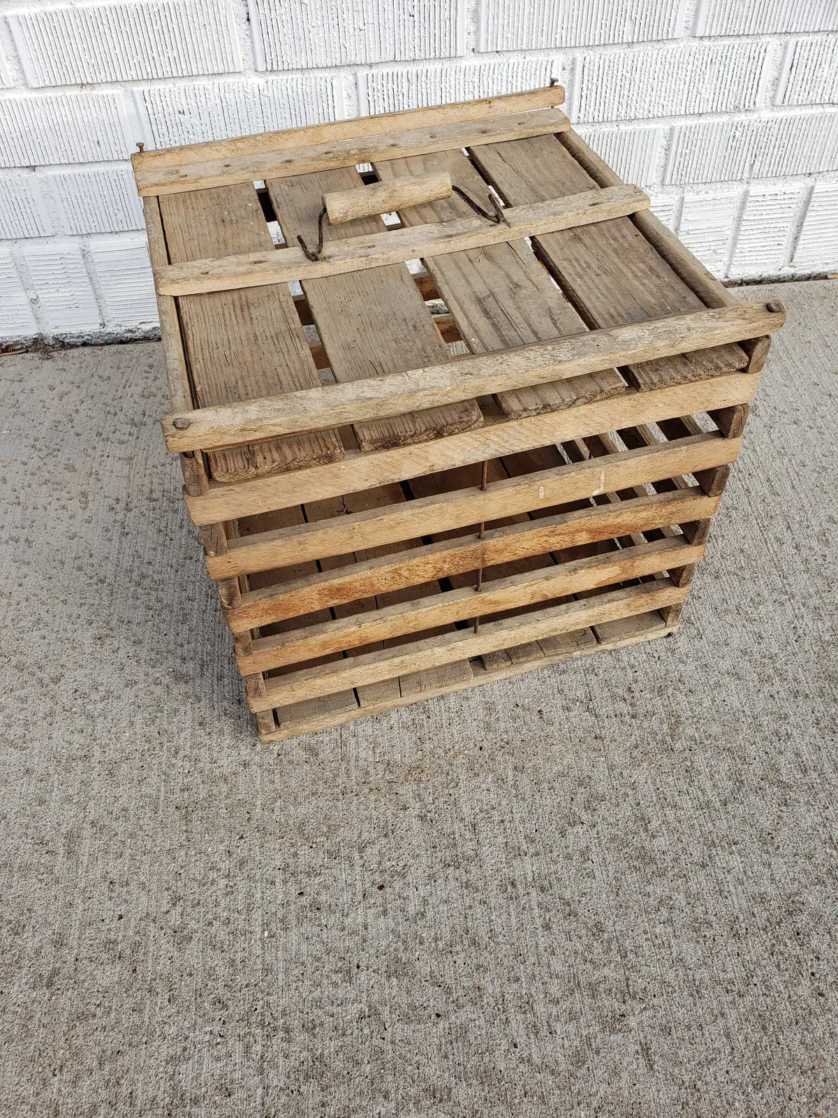 Square Vintage Lobster Trap With Handle 1