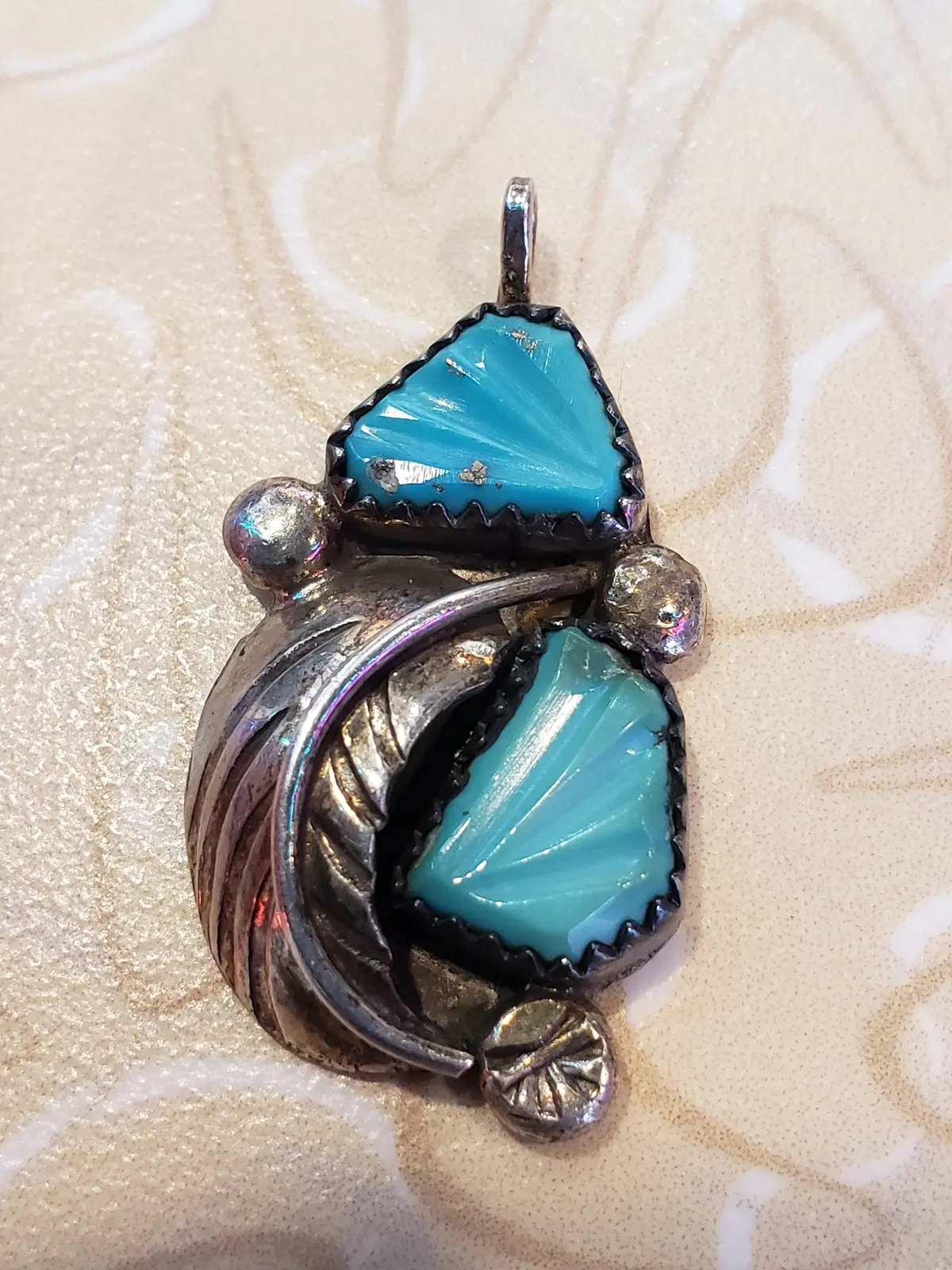 Turquoise And Sterling Feather Pendant 1